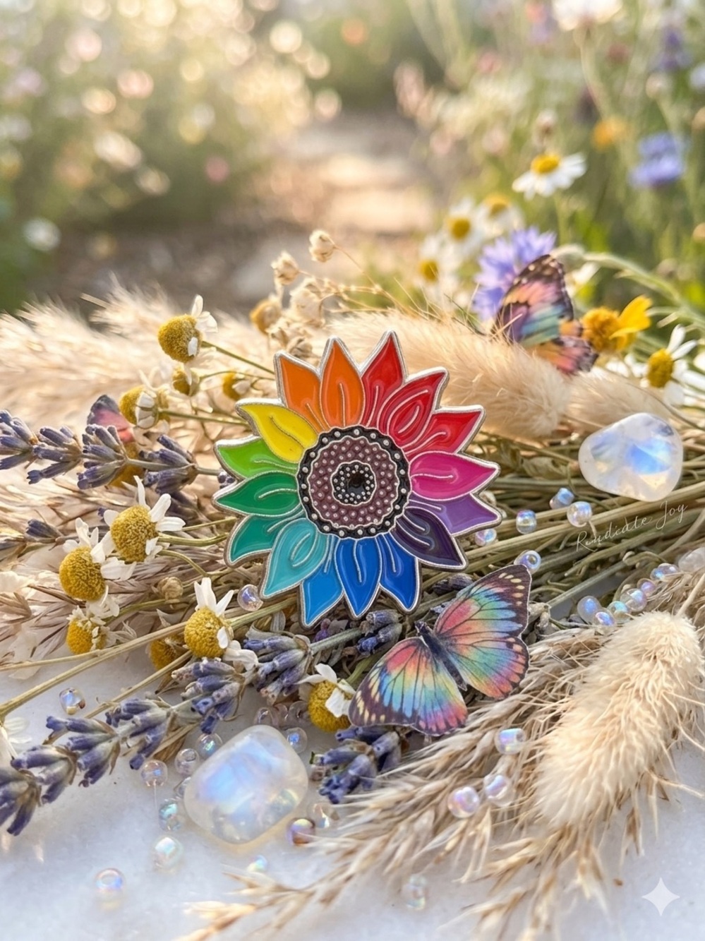 Rainbow Sunflower Enamel Pin - Multicolor Flower Pin